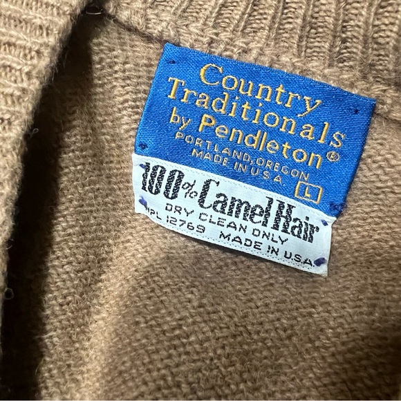 Vintage Pendleton Camel Hair V-Neck Sweater Tan Large made in USA NOS - Picture 4 of 10